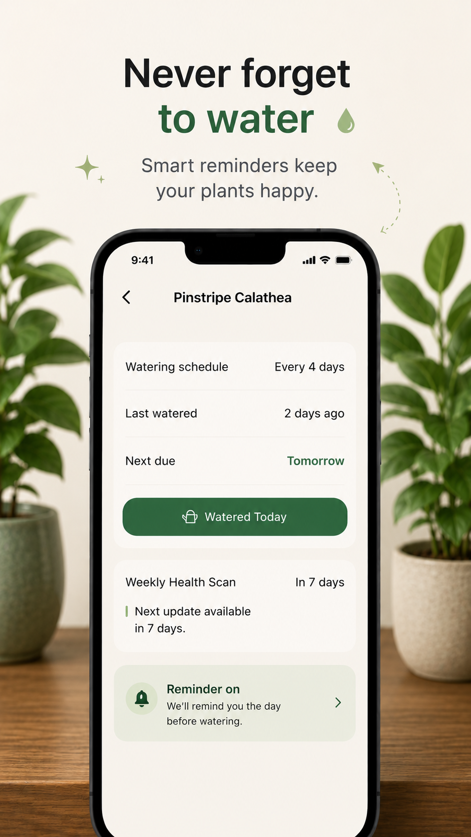 Greenao watering reminder screen